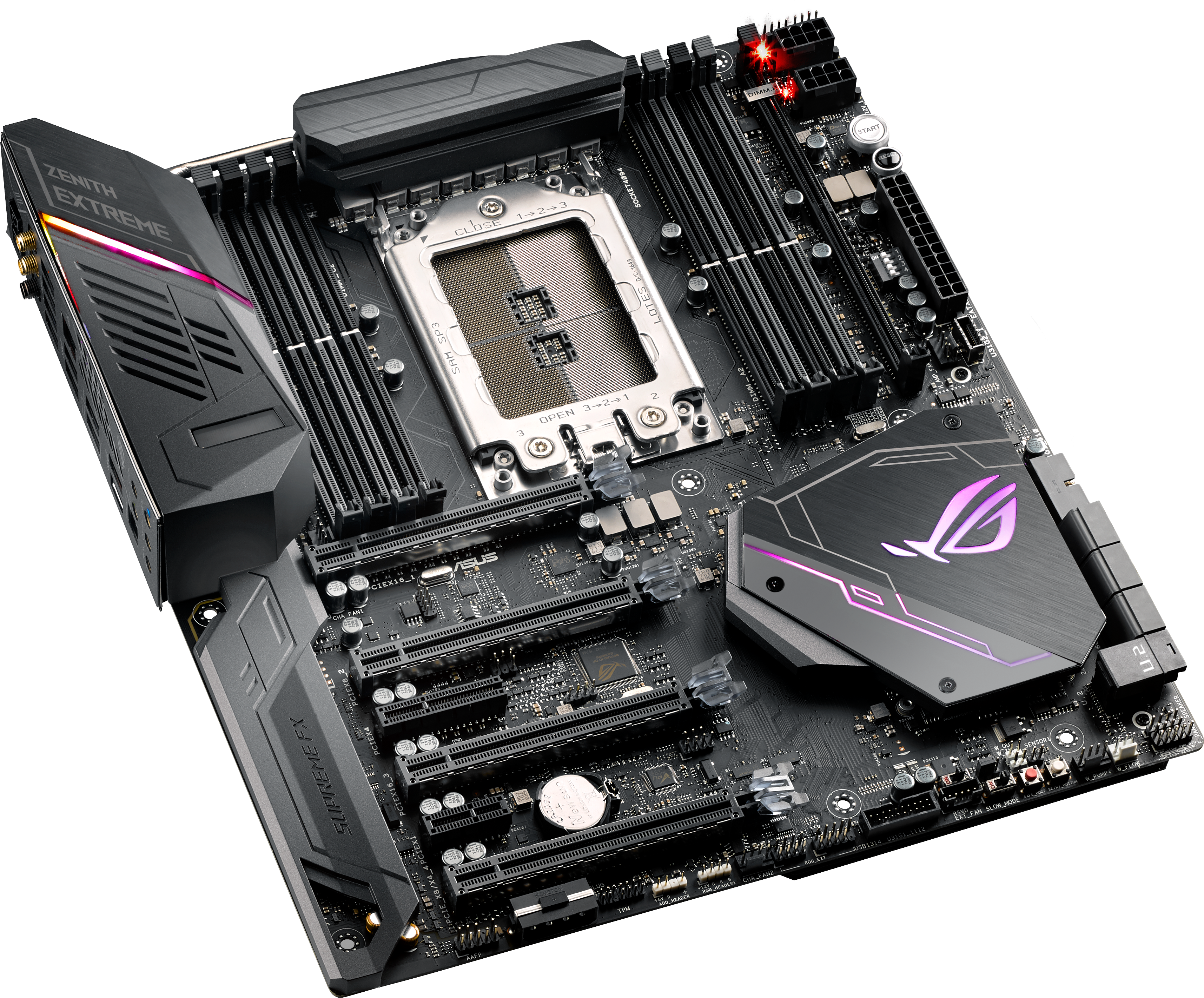 Let's Start Off With The Rog Zenith Extreme, Which - Asus Rog Zenith Extreme Amd X399 Clipart (3821x3374), Png Download