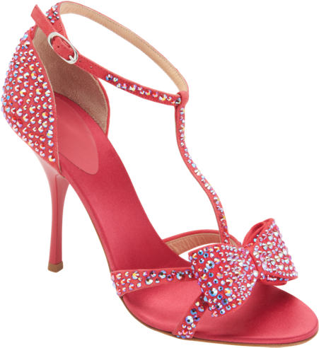 Red Lovely T-strap Rhinestone Bow High Heel Sandals - Shoe Clipart (450x750), Png Download