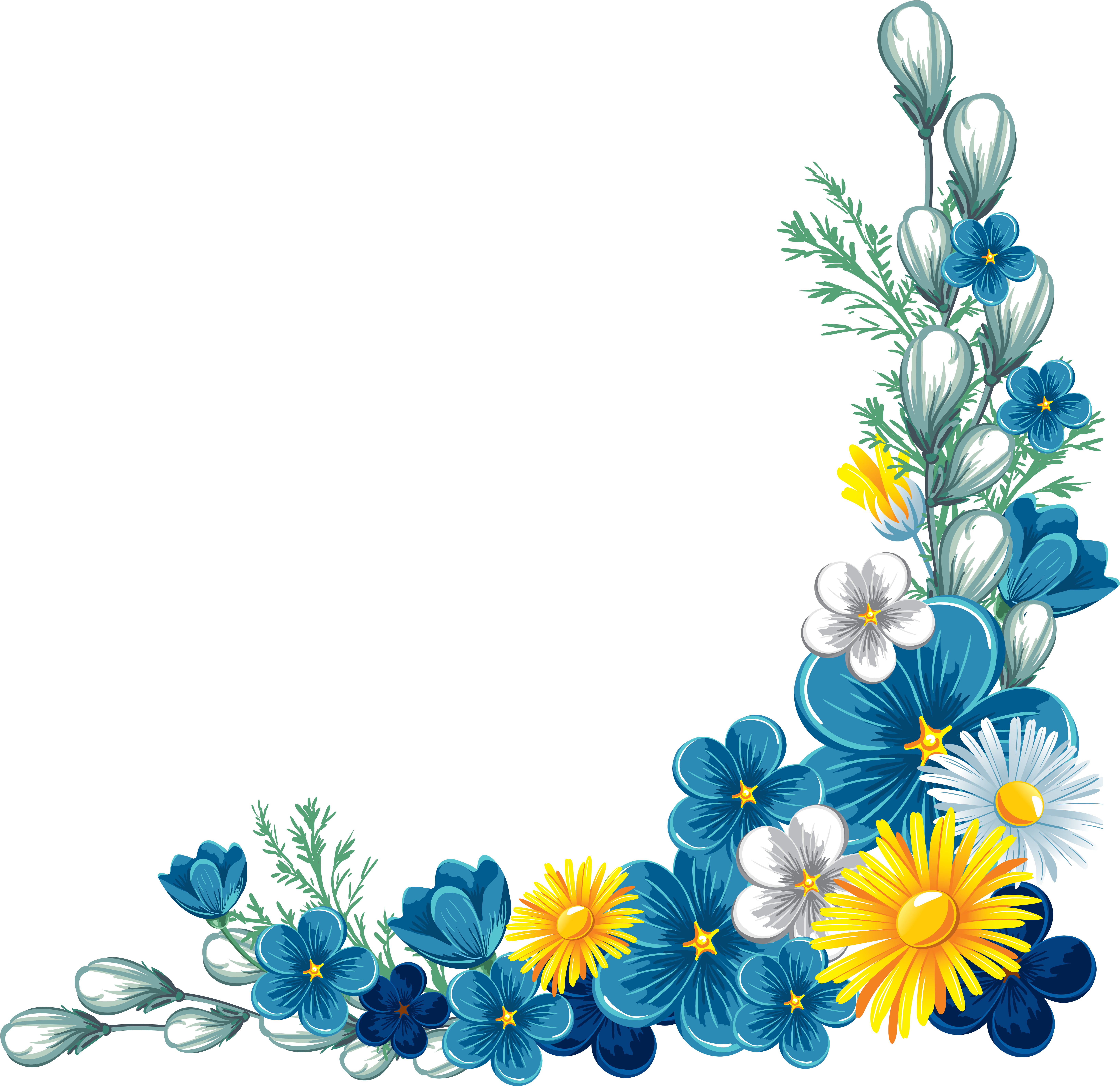 Graphics, Patterns, Flowers, Floral Border, Invitation - Blue And White Flower Border Clipart (6540x6338), Png Download