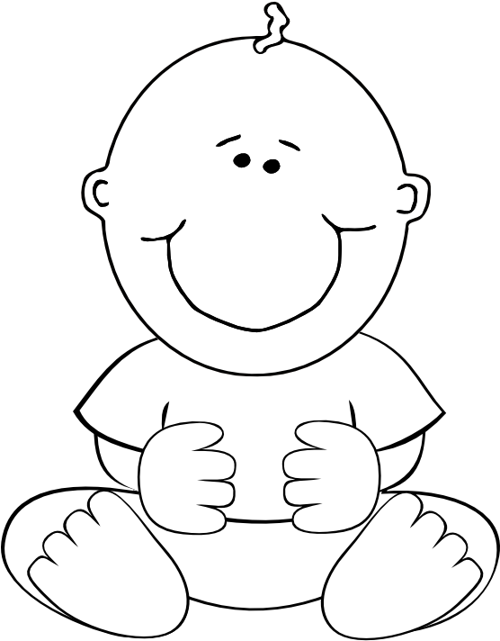 Baby Boy Sitting Black White Line Art 555px - Baby Boy Clip Art - Png Download (555x765), Png Download