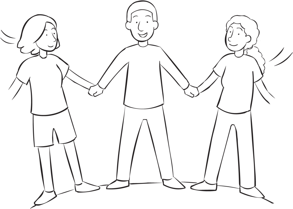 Back Three People Holding Hands And Leaning Back In - Three People Holding Hands Drawing Clipart (1025x731), Png Download