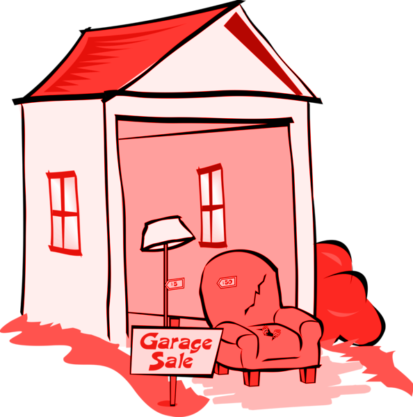House With Garage Sale Sign In Front Clipart (594x600), Png Download