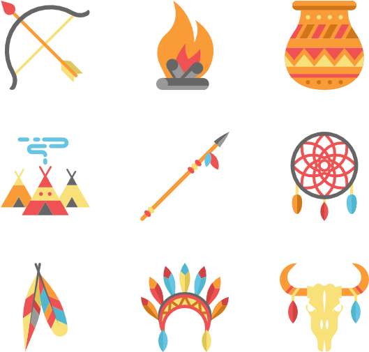 Color American Indigenous Elements - Native American Icons Clipart (600x564), Png Download