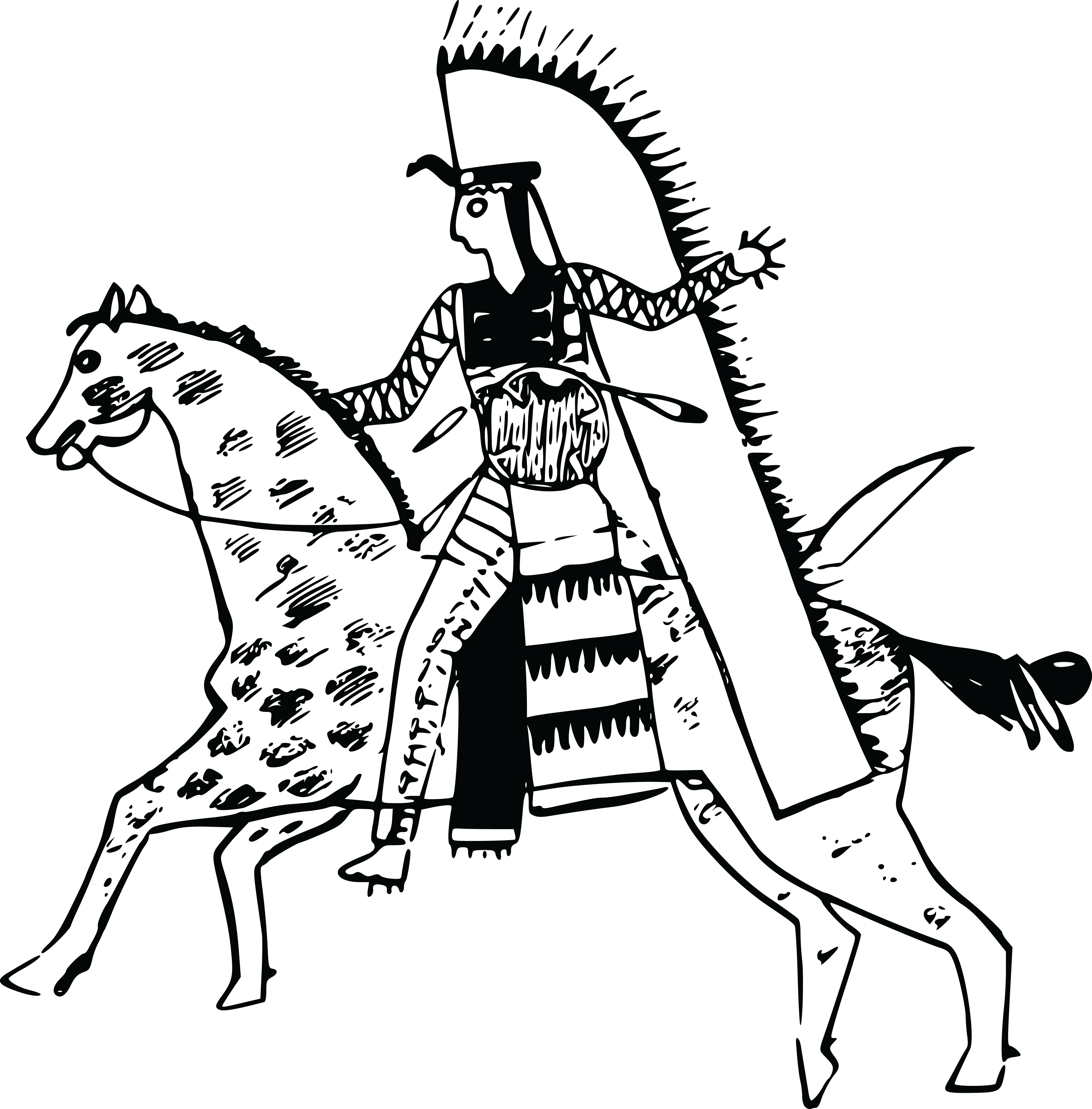Free Clipart Of A Native American Indian - Native American Horse Clipart Black And White - Png Download (4000x4063), Png Download