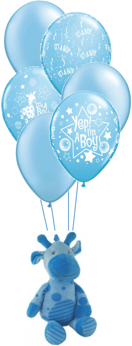 Blue Giraffe With Baby Boy Balloons - Transparent Baby Blue Balloons Clipart (521x1177), Png Download