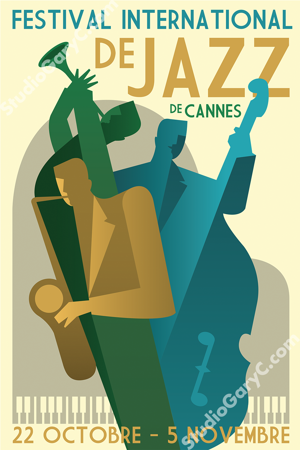 Art Deco 1930's Cannes Jazz Festival Poster - Poster Clipart (1500x1500), Png Download