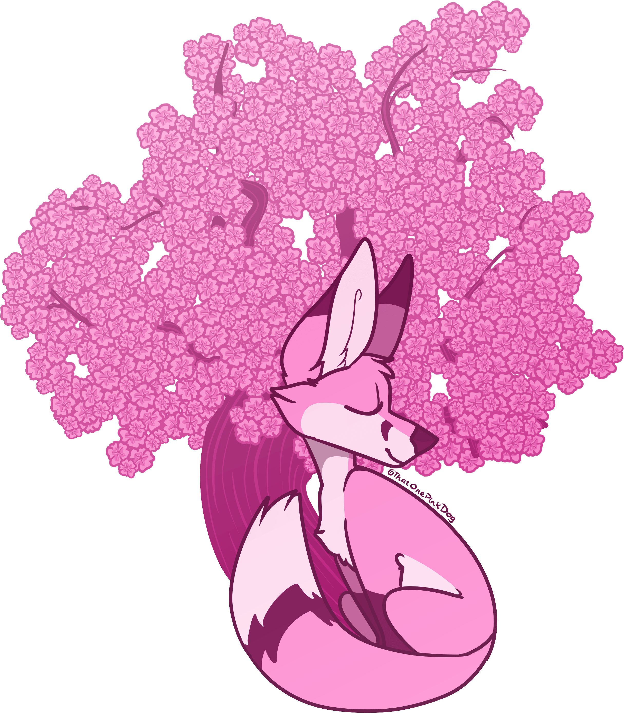 Cherry Blossom Fox Clipart (2430x2778), Png Download
