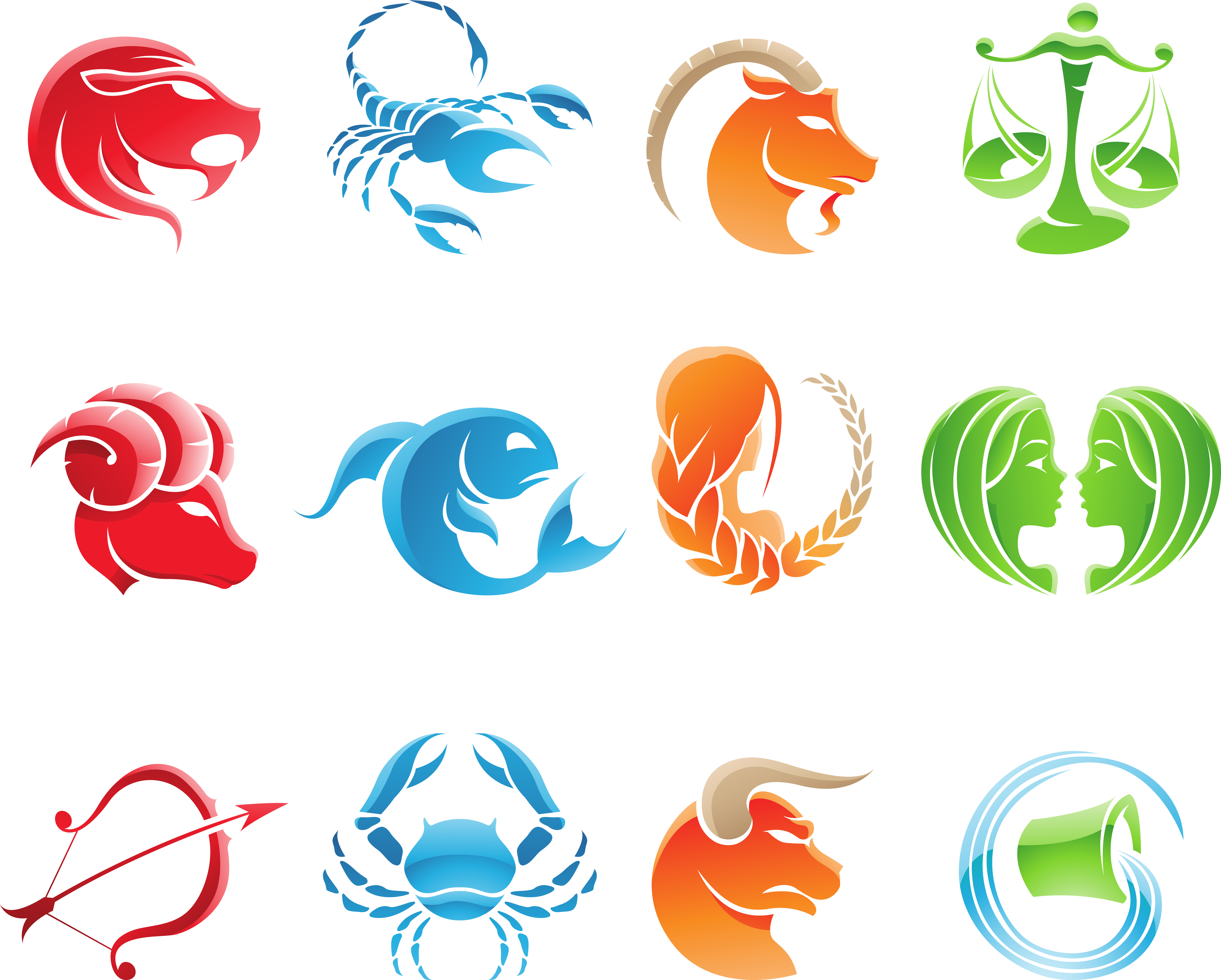 Zodiac Signs Set Large Png Clipart Image - Star Sign Art Transparent Png (6295x5054), Png Download