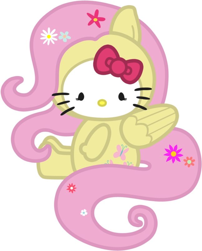 Cat, Fluttershy, Hello Kitty, Safe, Sanrio - Hello Kitty My Little Pony Clipart (680x827), Png Download