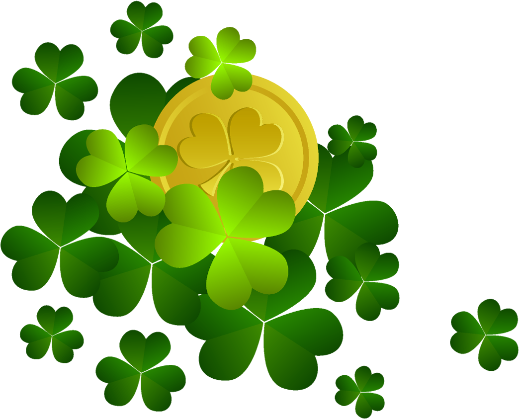 St Patricks Shamrocks With Coin Decor Png Clipart - St Patrick's Day Png Transparent Png (1344x1148), Png Download