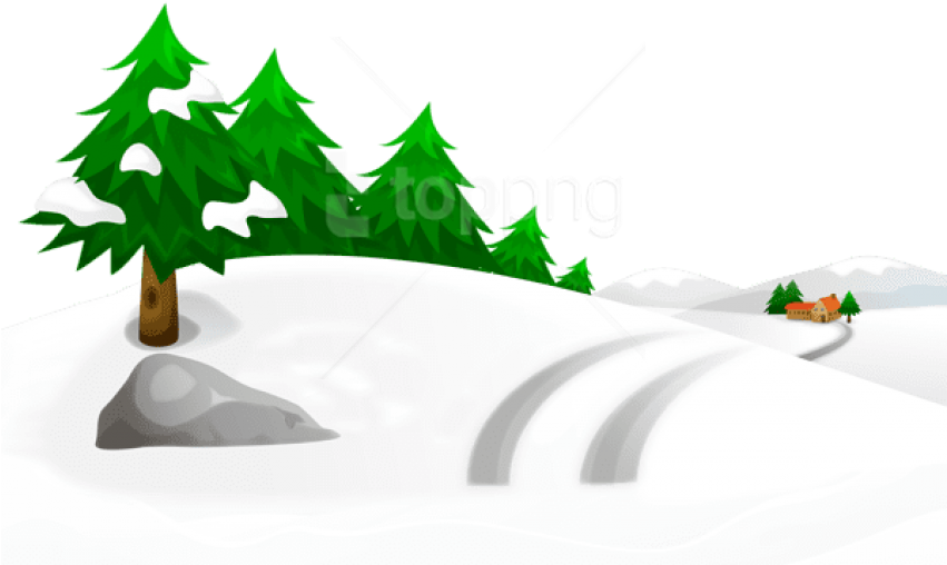 Free Png Snowy Winter Ground With Trees And House Png - Winter Trees And Houses Clipart Transparent Png (850x641), Png Download