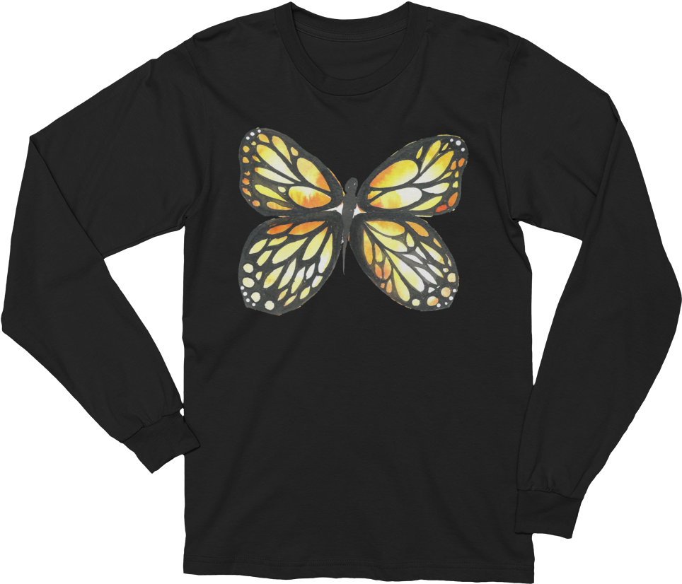 Black & Yellow Butterfly Long Sleeve T-shirt Unisex - 80 Years Old T Shirt Clipart (1000x1000), Png Download