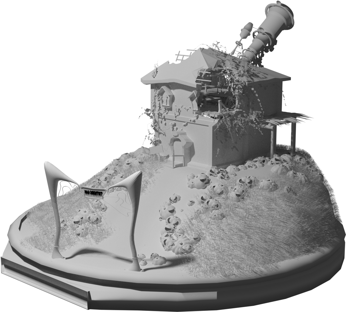 Mad Scientist House No Textures 3d Model Blend - Mad Scientist House Clipart (1113x1002), Png Download