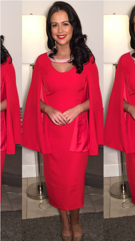 Red Cape Dress With Pear Detail - Girl Clipart (750x800), Png Download