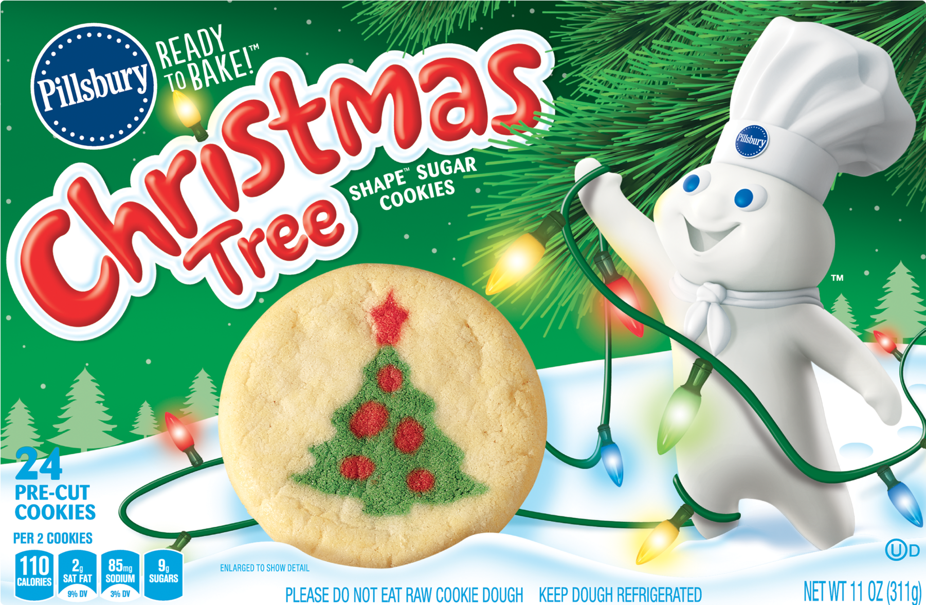 Christmas Tree Shape Sugar Cookies - Christmas Sugar Cookies Pillsbury Clipart (1800x1800), Png Download
