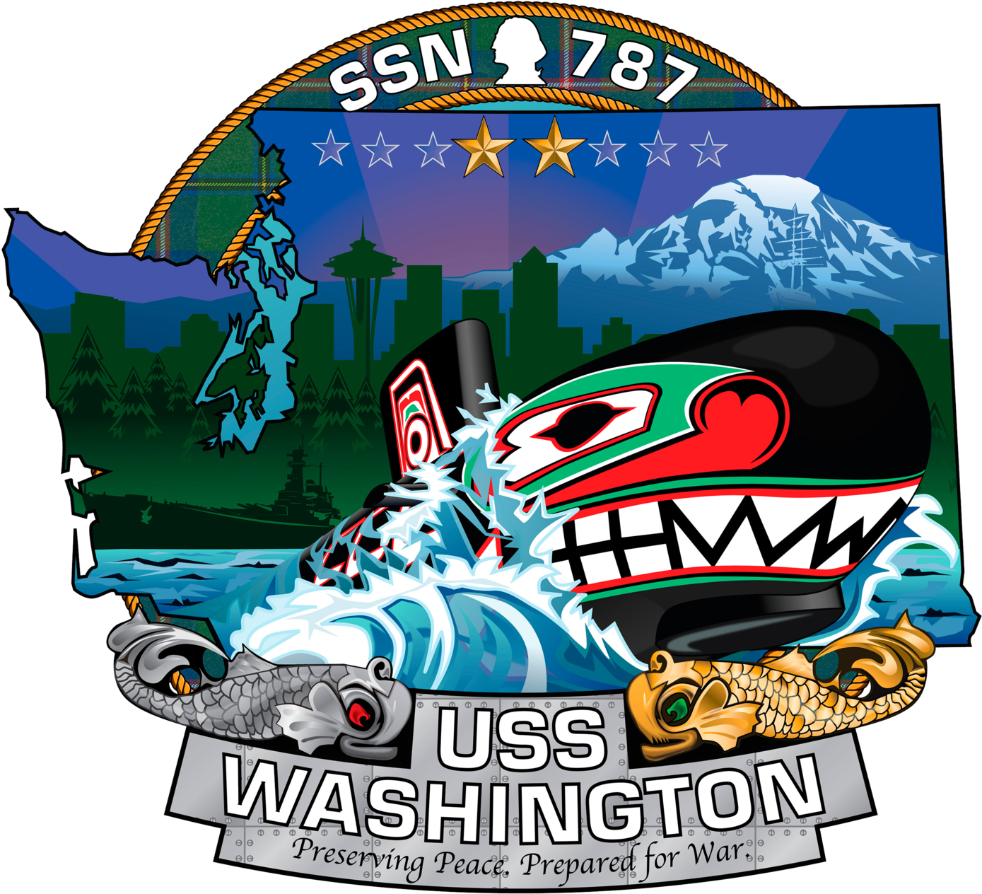 The Ship's Crest Of The Virginia-class Attack Submarine - Uss Washington Submarine Logo Clipart (1500x1359), Png Download