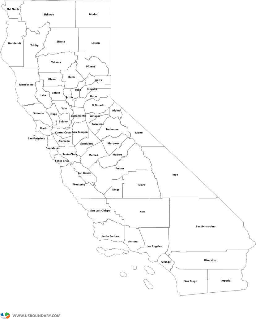 California Counties Outline Map - Map Of California Counties Clipart (1584x1123), Png Download