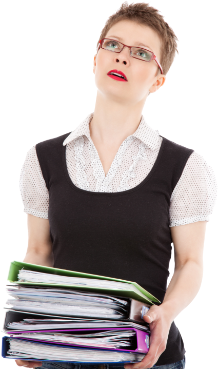 Download Female Office Worker Carrying A Stack Of Files - Office Worker Png Clipart (500x742), Png Download