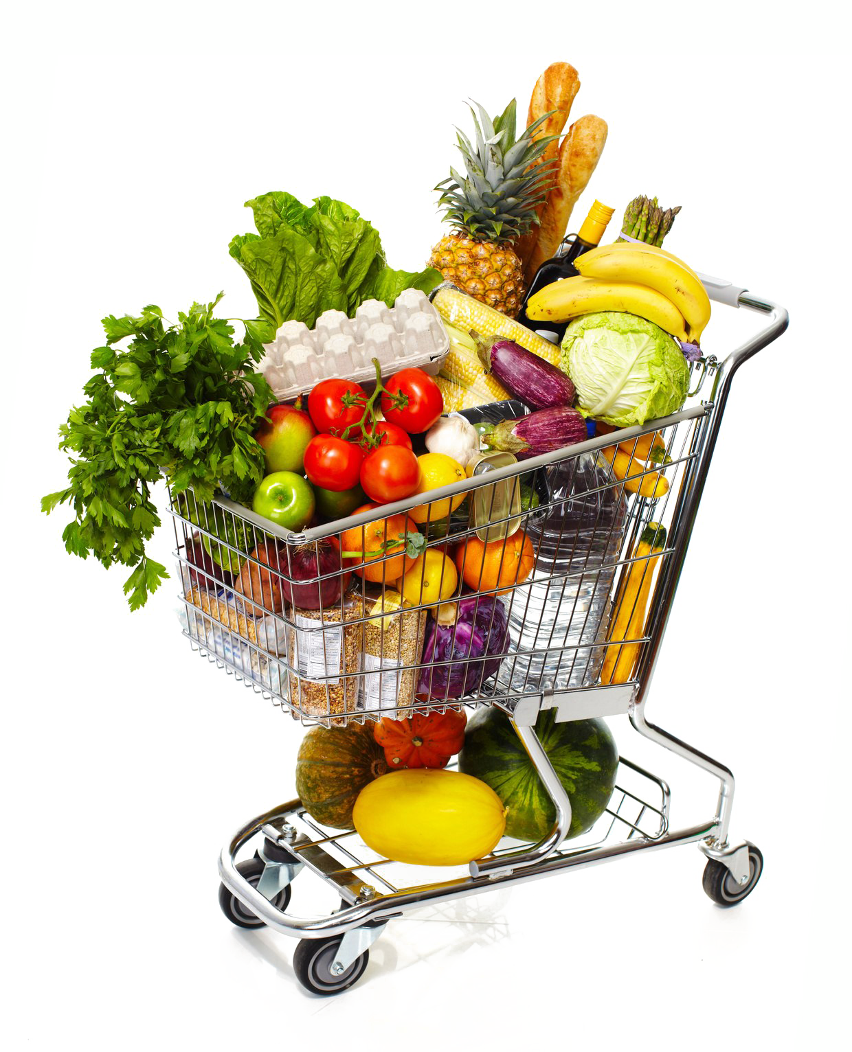 Grocery Shopping Cart Png Download Image - Shopping Cart With Groceries Clipart (1240x1532), Png Download