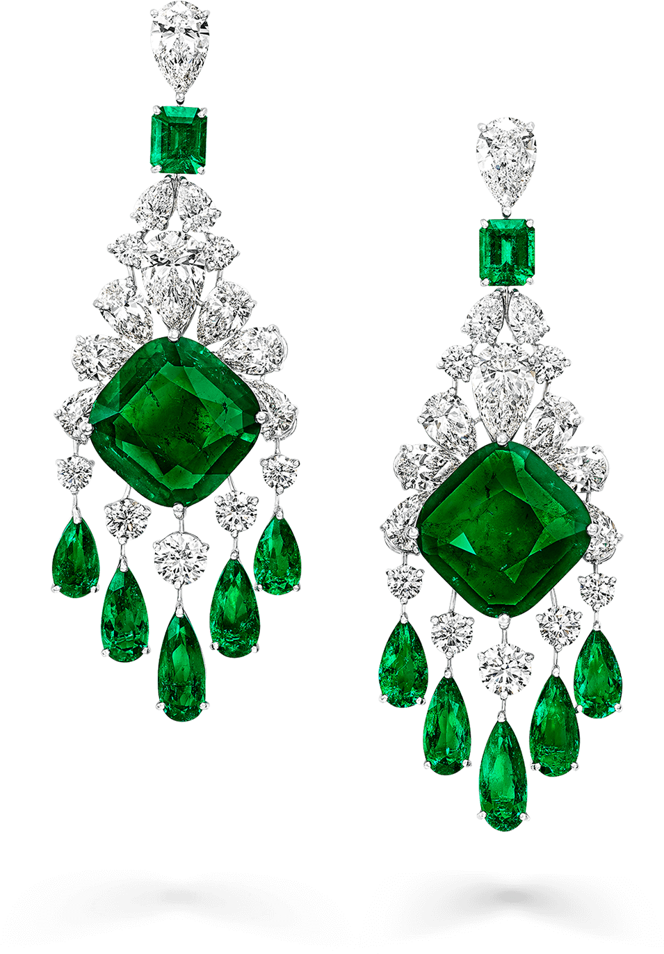 Graff High Jewellery Cushion Cut Columbian Emerald - Earrings Clipart (1634x1634), Png Download