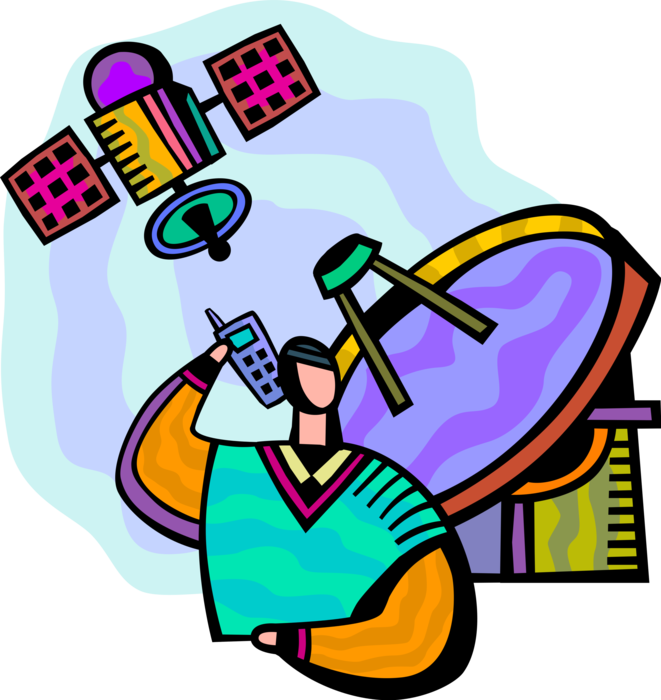 Vector Illustration Of Satellite Telecommunications Clipart (661x700), Png Download