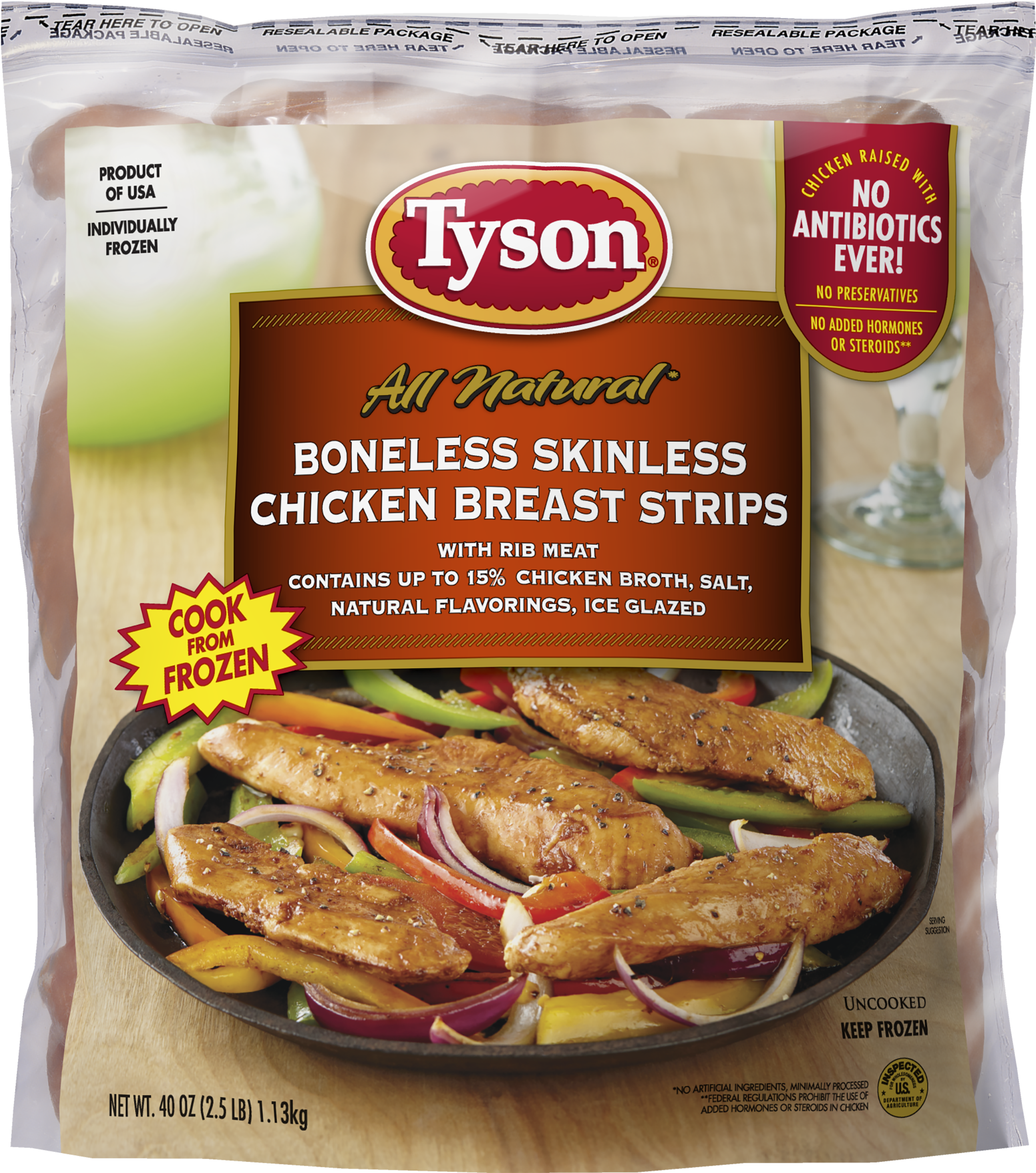 Tyson® Boneless Skinless Chicken Breast Strips, - Bagged Frozen Chicken Breast Clipart (2400x2400), Png Download
