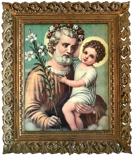 Religious Framed Art Saint Joseph And Baby Jesus - St Joseph Image High Resolution Clipart (495x659), Png Download