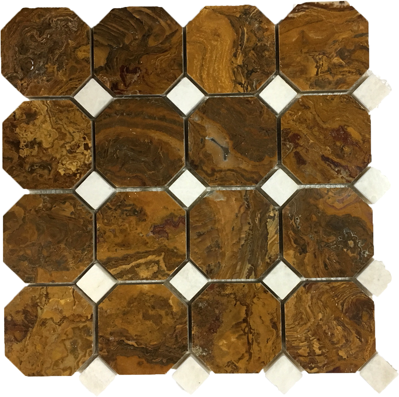 Multi Brown Onyx Octagon Mosaic Tiles With White Dot - Floor Clipart (600x600), Png Download