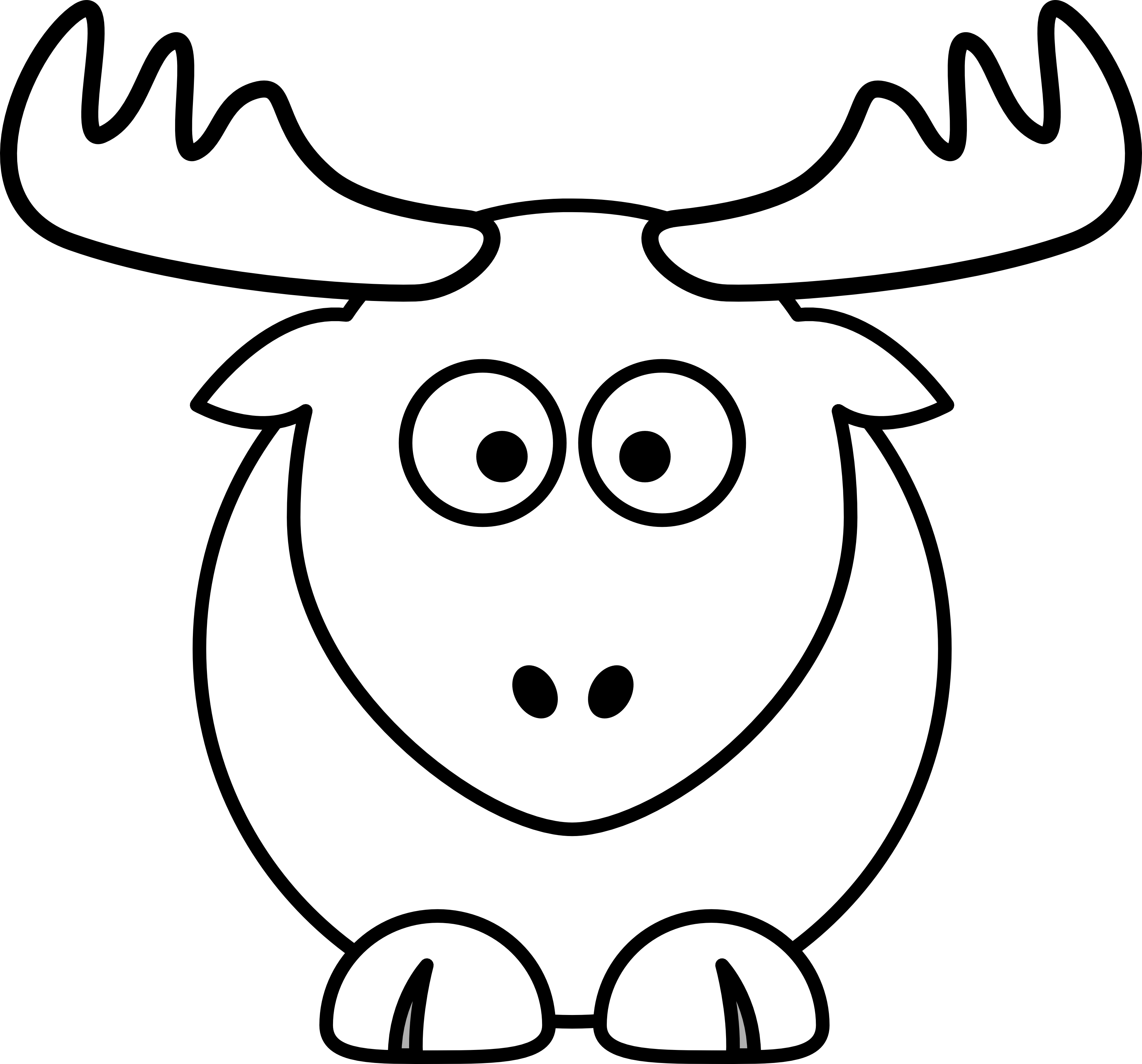 Reindeer Clipart Black And White Reindeer Head Santa - Animals Drawing White And Black - Png Download (3333x3104), Png Download