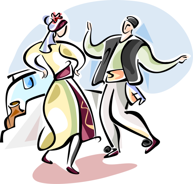 Vector Illustration Of Traditional Greek Dancers Dancing - Greek Dance Png Clipart (732x700), Png Download