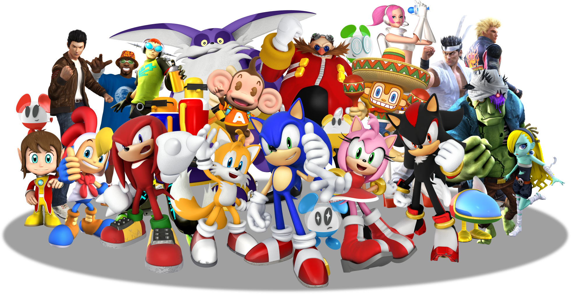 Sonic Racing Group - Sonic And All Stars Racing Transformed Cast Clipart (1961x1012), Png Download