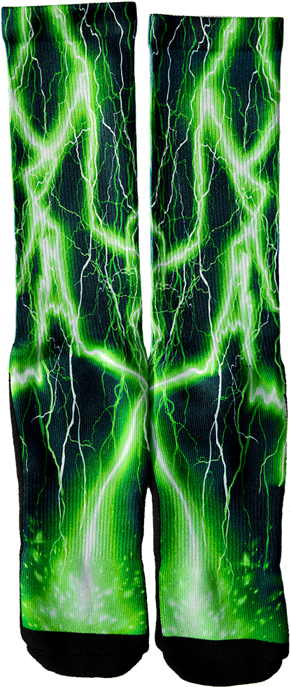 Green Lightning Crew Socks - Illustration Clipart (454x1000), Png Download