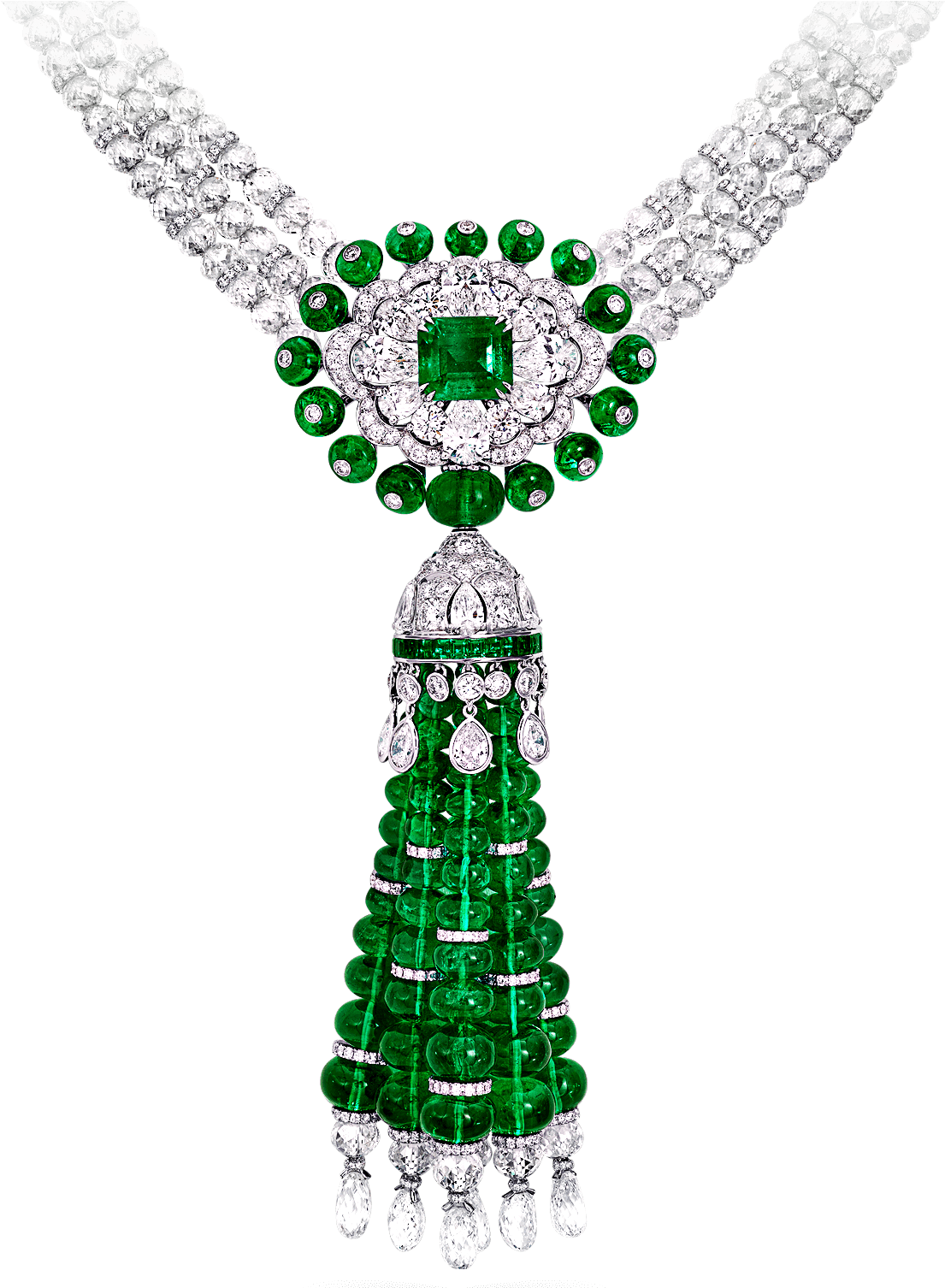 A Graff Emerald Bead And Diamond Necklace Detail View - Graff Emerald Tassel Clipart (1105x1506), Png Download