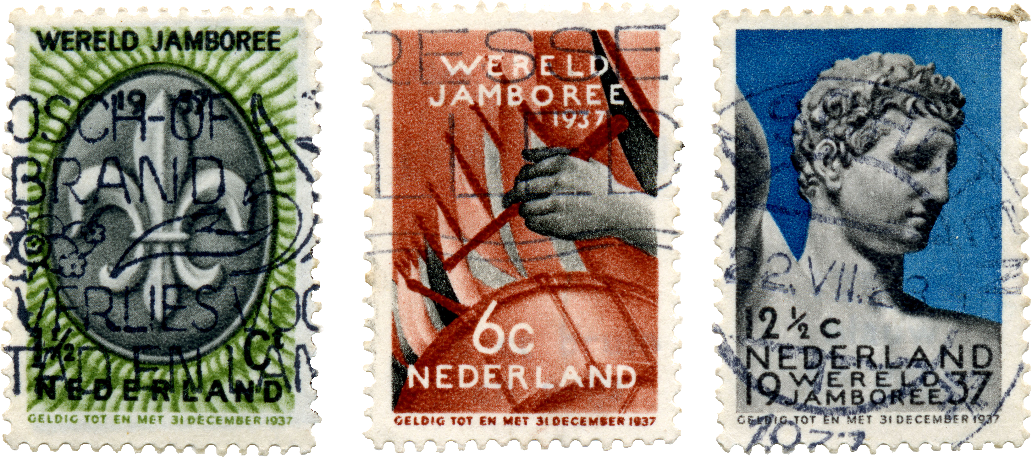 5th World Scout Jamboree Netherlands Stamps 1937 - Old Postage Stamp Png Clipart (3283x1456), Png Download
