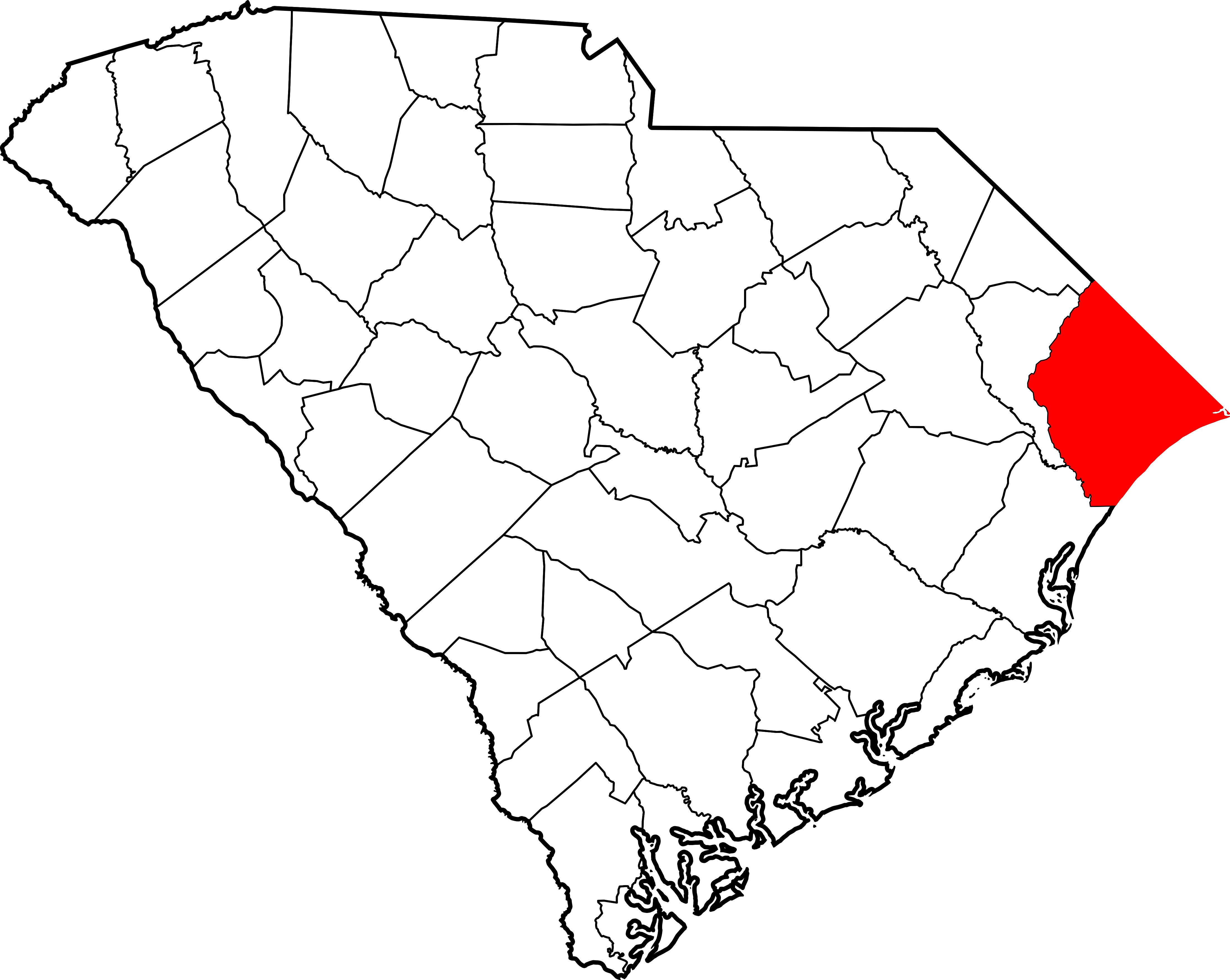 Map Of South Carolina Highlighting Horry County - South Carolina Coal Map Clipart (4419x3522), Png Download