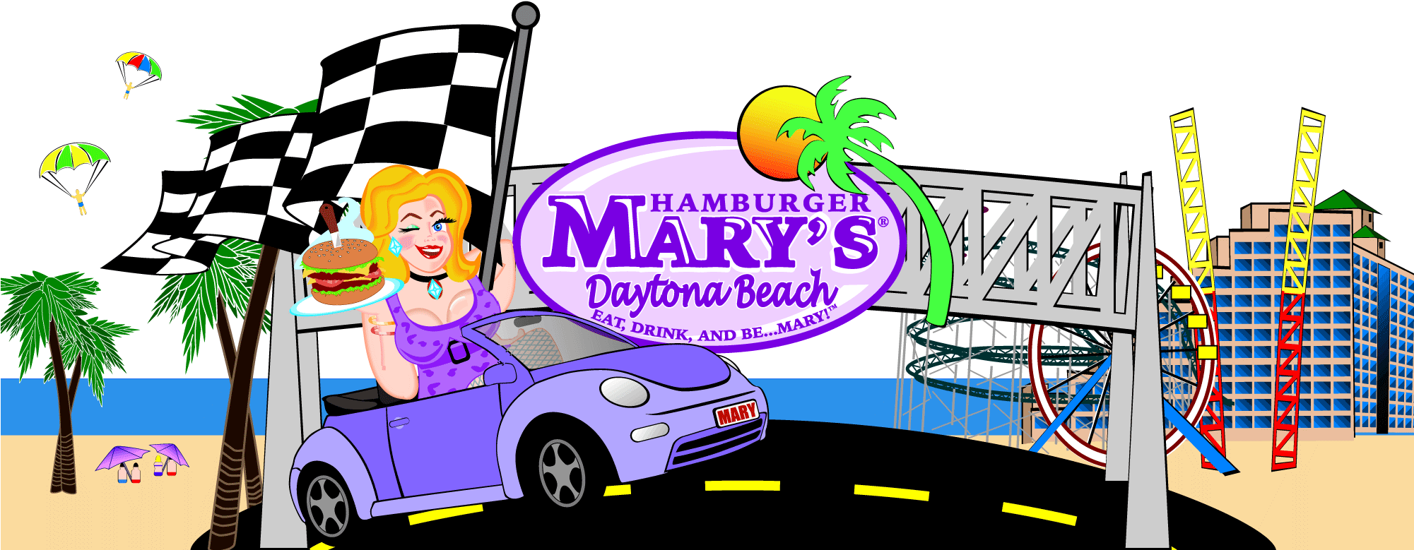 Hamburger Marys Daytona Beach Skyline - Hamburger Mary's Daytona Beach Clipart (2000x900), Png Download
