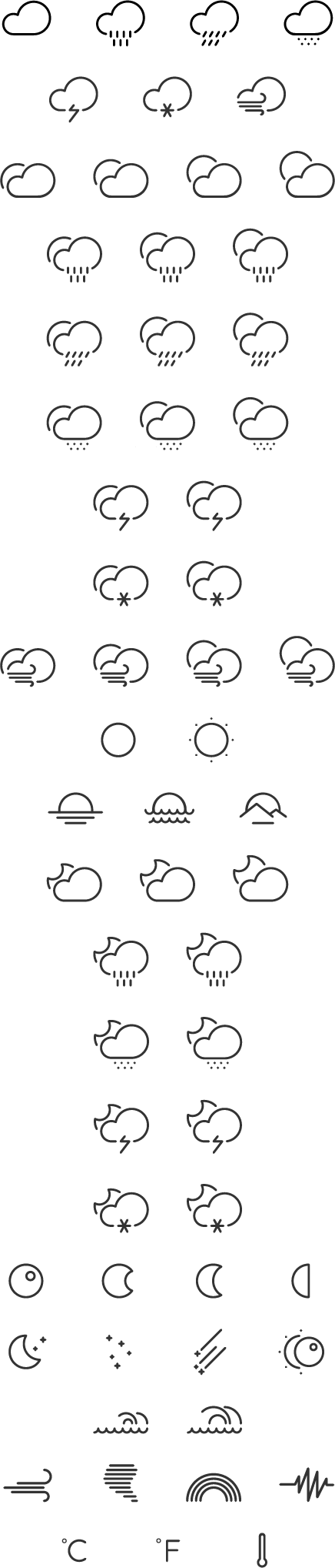 Cute Weather Line Icons Vector Material - Weather Line Icon Free Clipart (436x2037), Png Download