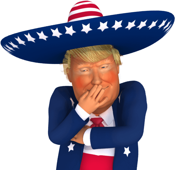 #trumpstickers Embarrassed Trump 3d Caricature - Trump Laughing At Mexicans Clipart (618x618), Png Download