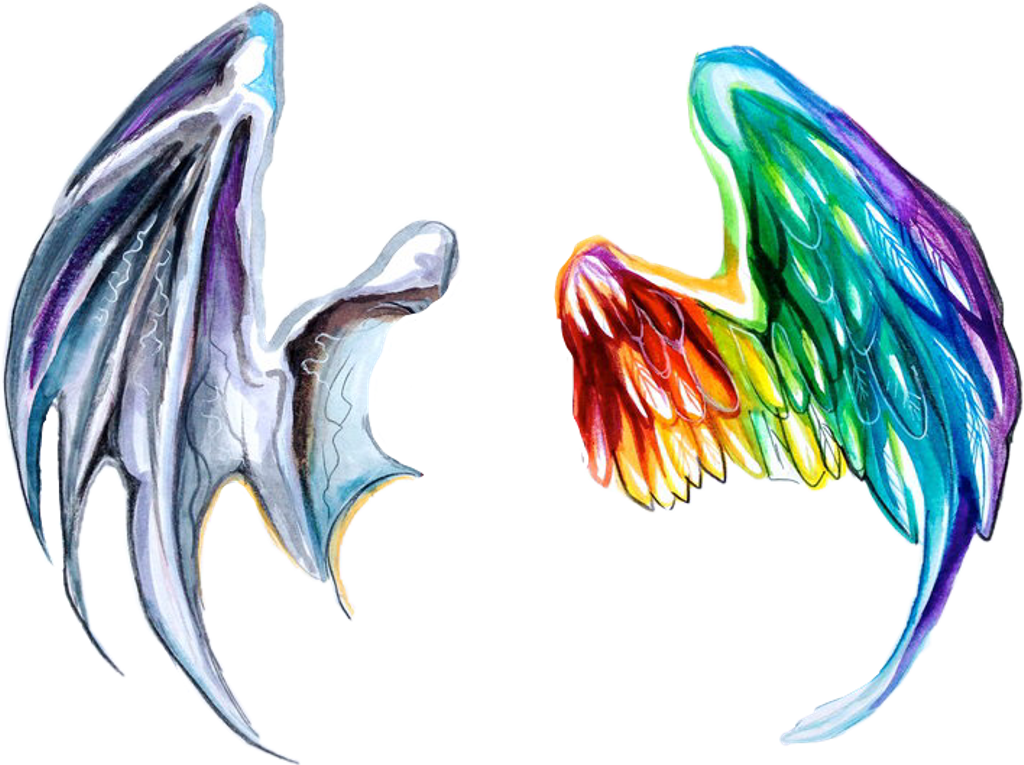 #dragon #dragons #dragonwings #dragonwing #angel #anegls - Watercolor Tattoo Wings Design Clipart (1024x765), Png Download