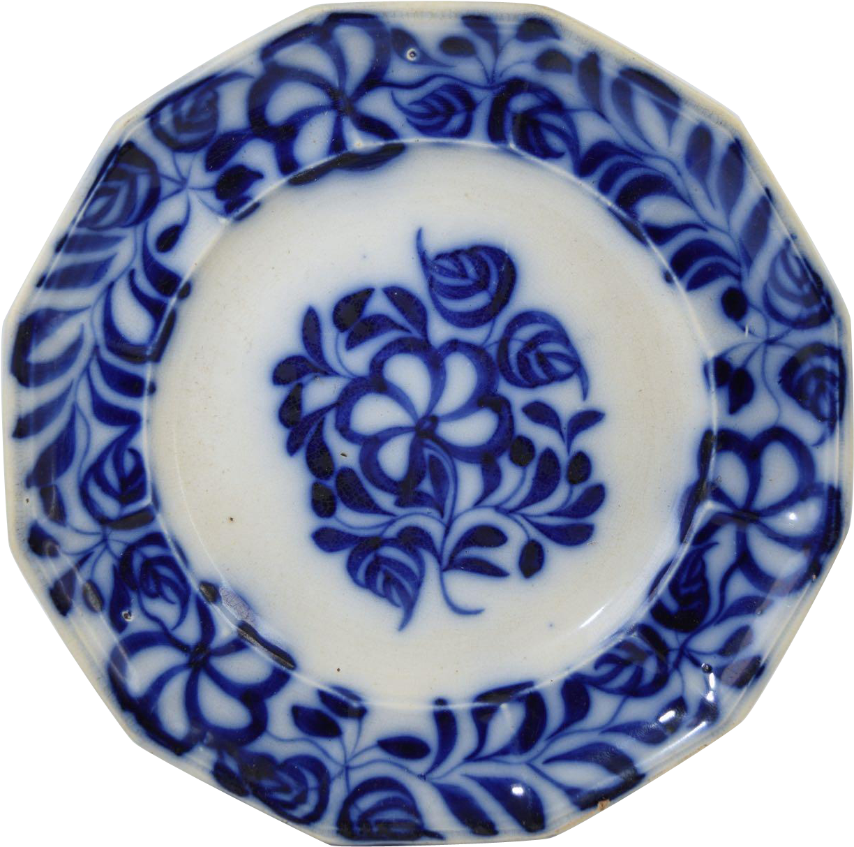 Antique Flow Blue Brush Stroke Plate 9 1/2" Five Petal - Blue And White Porcelain Clipart (1223x1223), Png Download