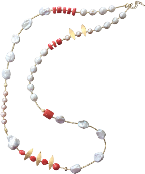 Freshwater Pearls With Orange Bamboo Coral Long Necklace - Bead Clipart (600x600), Png Download