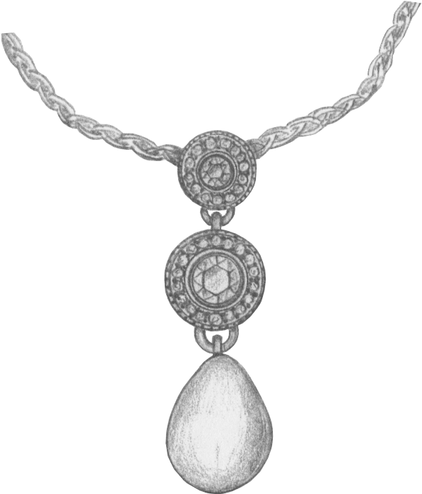Hand Sketch Of A Diamond And Pearl Necklace - Locket Clipart (597x699), Png Download