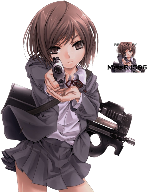 Drawn Girl Weapon - Anime Bad Girl With Gun Clipart (515x673), Png Download