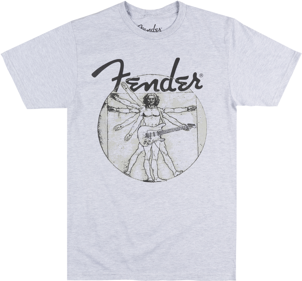Fender Electric Guitars Vitruvian Man T-shirt Music Clipart (1042x972), Png Download