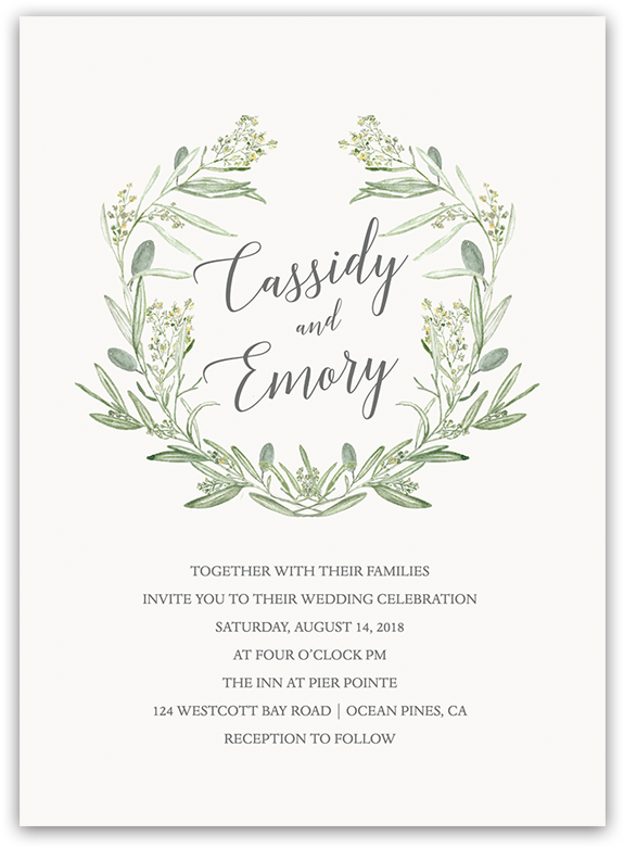 Watercolor Wreath Greenery Wedding Invitations - Olive Flower Watercolor Clipart (900x900), Png Download