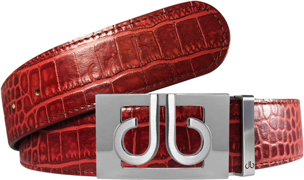Burgundy Crocodile Textured Leather Belt With Buckle Clipart (1009x599), Png Download