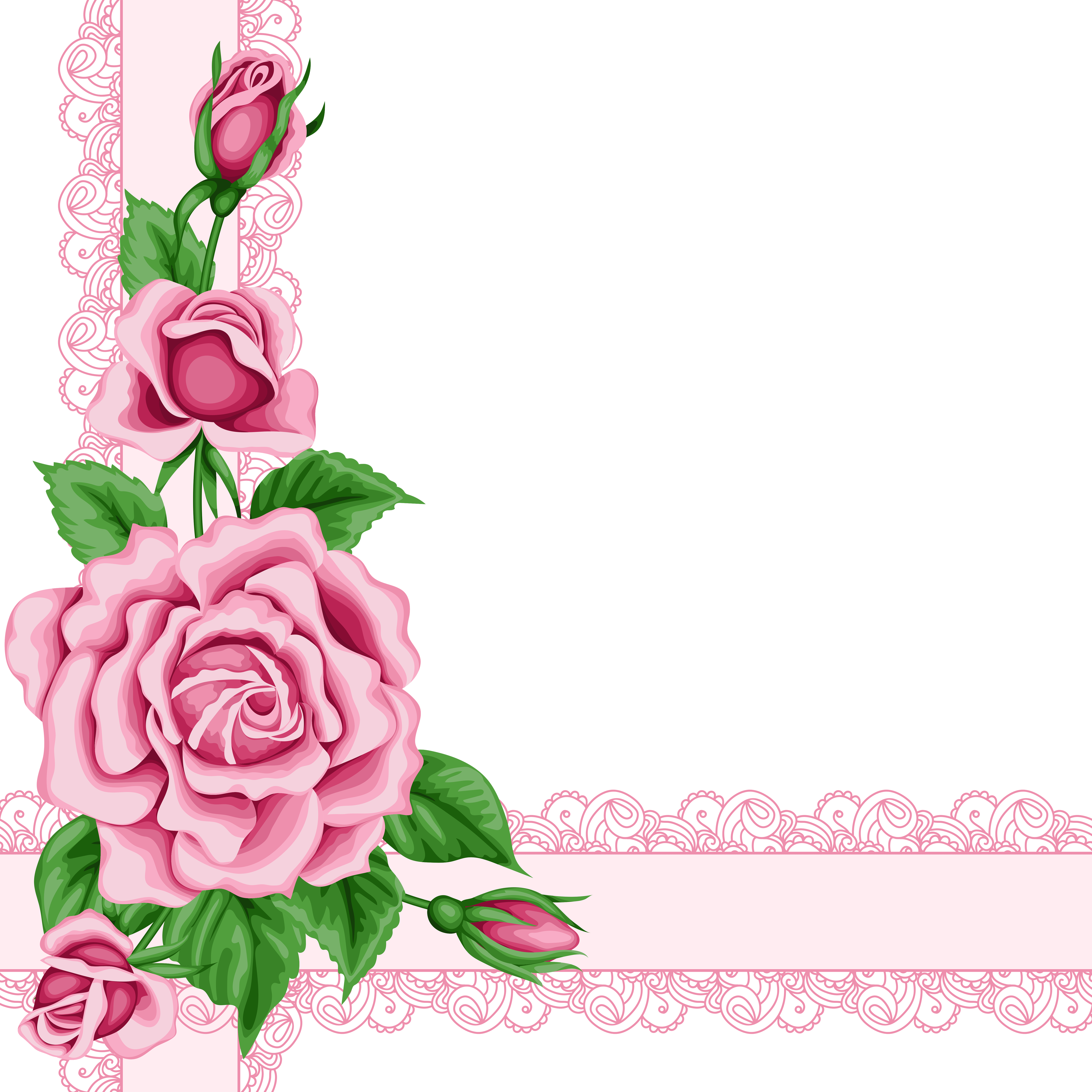 Pink Rose Clipart Flower Cluster Pencil And In Color - Rose Flower Border Clipart - Png Download (5500x5500), Png Download