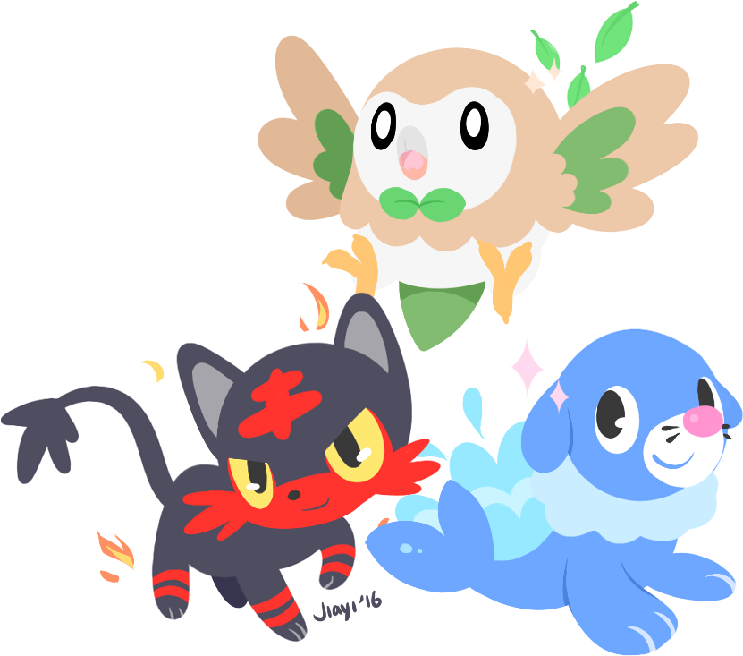 Rowlet, Litten And Popplio I Can't Choose Between Them - Rowlet Litten And Popplio Cute Clipart (938x791), Png Download