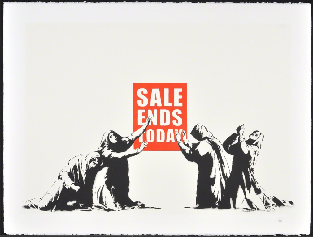 Sale Ends Today By Banksy - Banksy Sale Ends Tomorrow Clipart (1600x766), Png Download