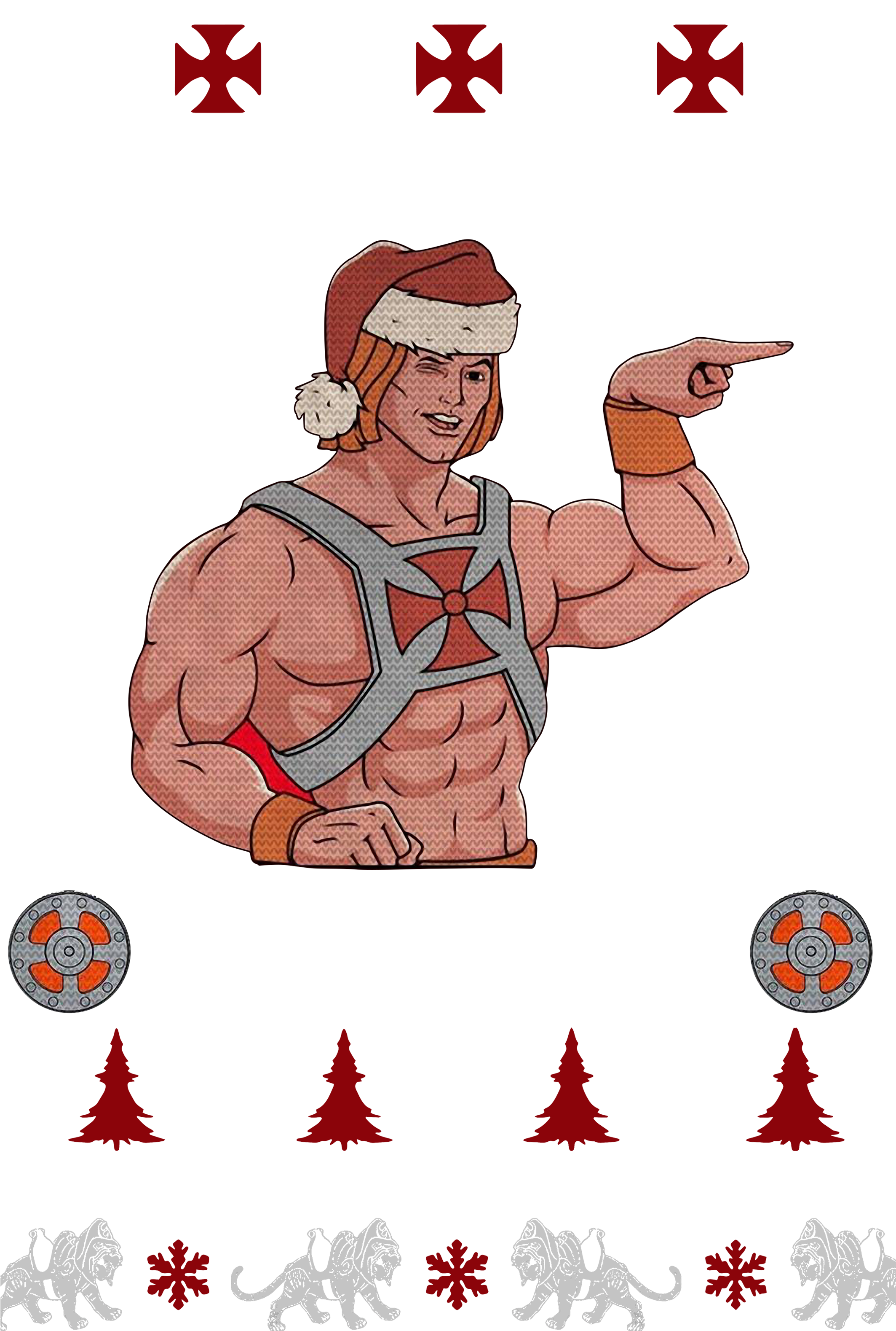He Man This Way To The Christmas Party Ugly Shirt, - Cartoon Clipart (2400x3200), Png Download